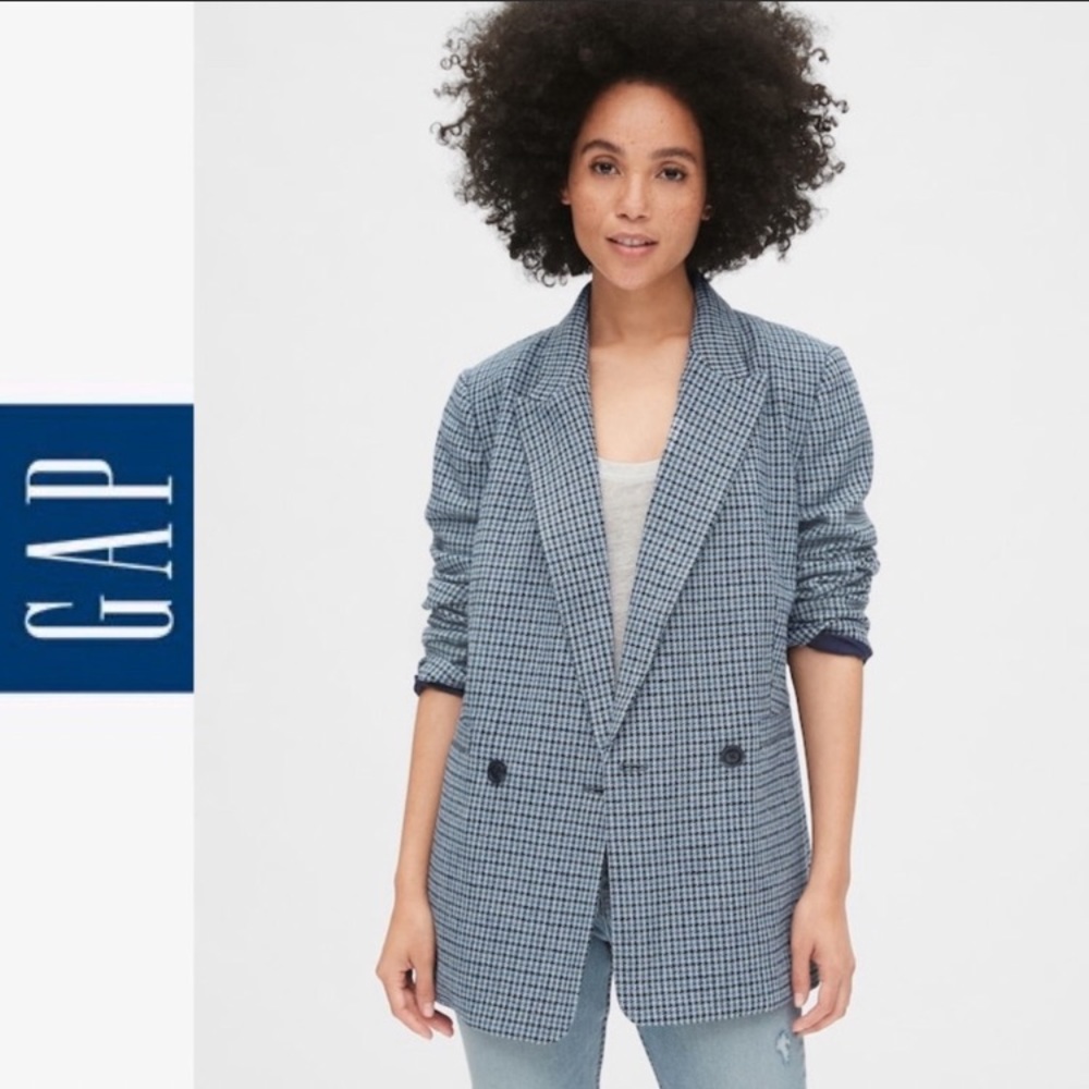 NWT Gap Houndstooth Girlfriend Blazer Blue vintage suit jacket NEW size 4